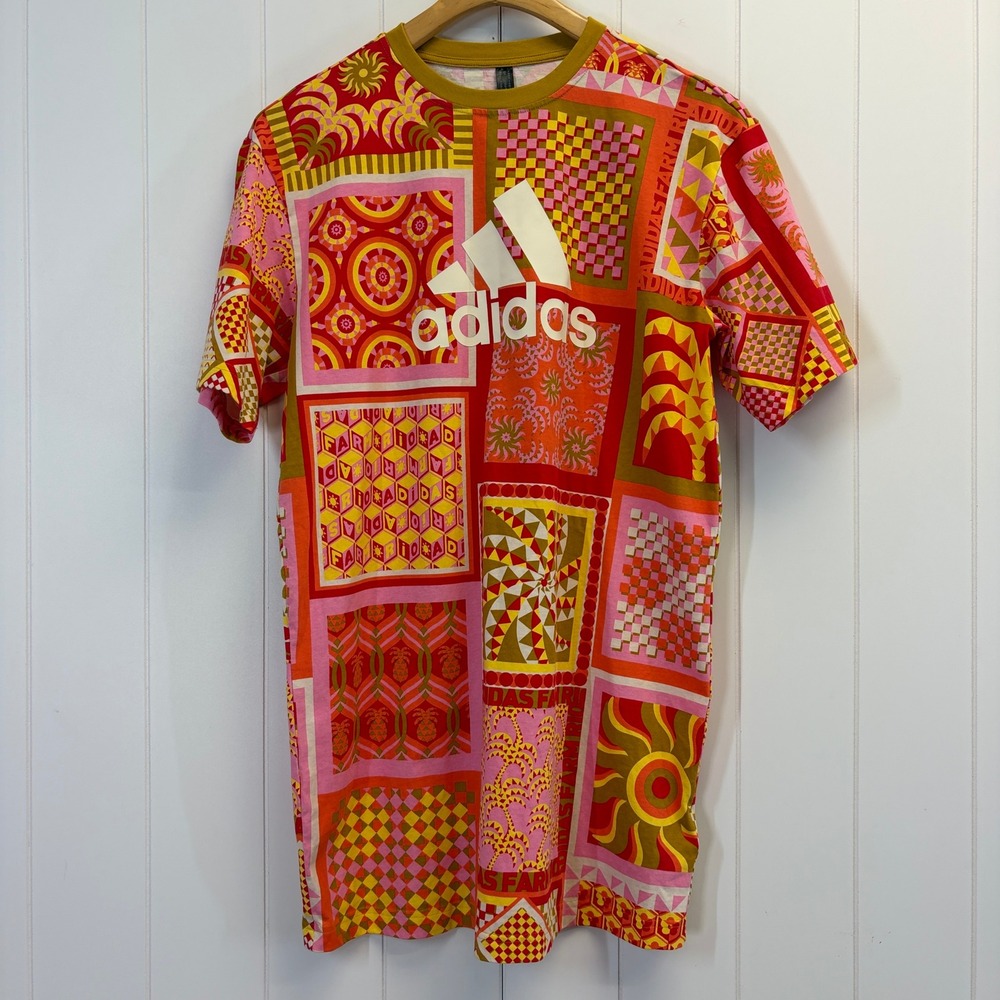 Adidas Farm Rio Streetwear Patchwork Graphic Shirt Dress Size XS Oversized Chic - Picture 1 of 9